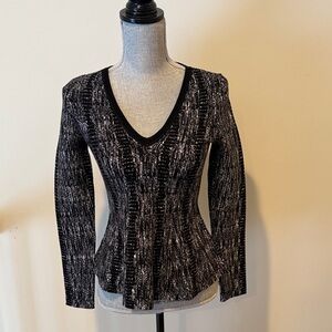 White House Black Market Black and White Long Sleeve Top